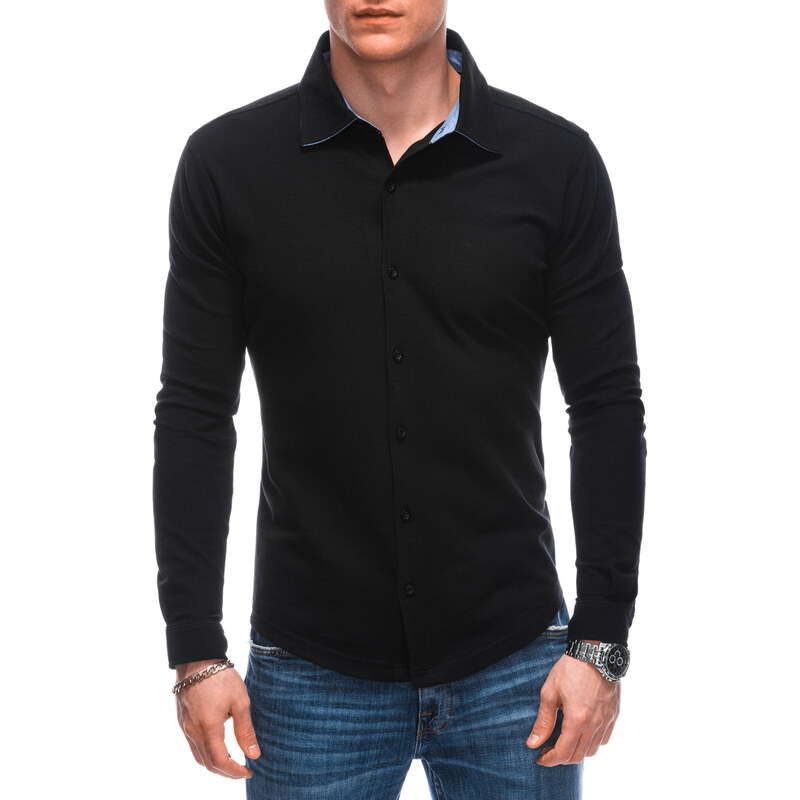EDOTI Pánská košile s dlouhým rukávem 523K - černá