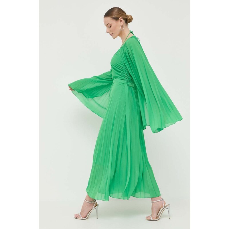 Šaty s příměsí hedvábí Beatrice B zelená barva, maxi