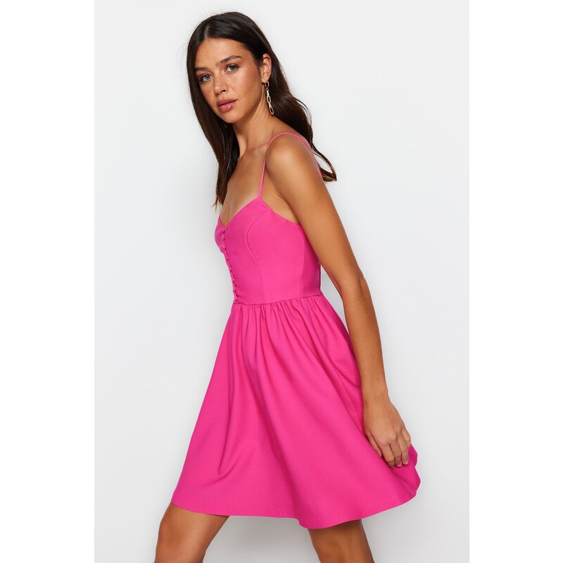 Trendyol Růžový Pas Otevírání Mini Woven Button Detailní Tkané šaty