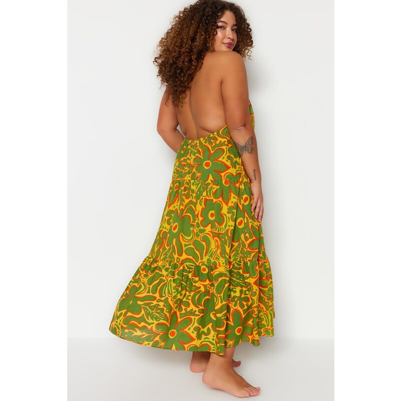 Trendyol Curve vícebarevné květinové ohlávky Maxi tkané plážové šaty