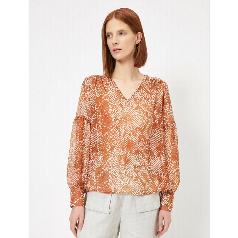 Koton Long Sleeve Snakeskin Patterned Blouse