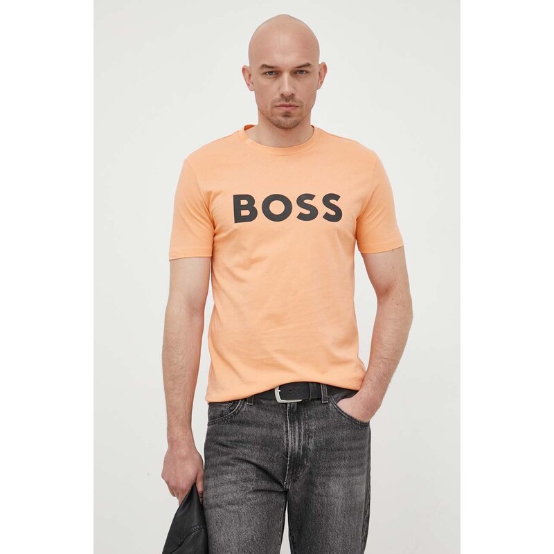 Boss Orange Bavlněné tričko BOSS BOSS CASUAL oranžová barva, s potiskem