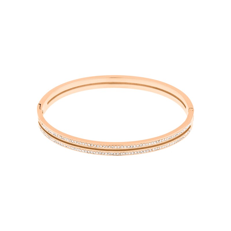 JVD Dámský ocelový rose gold pevný náramek se zirkony