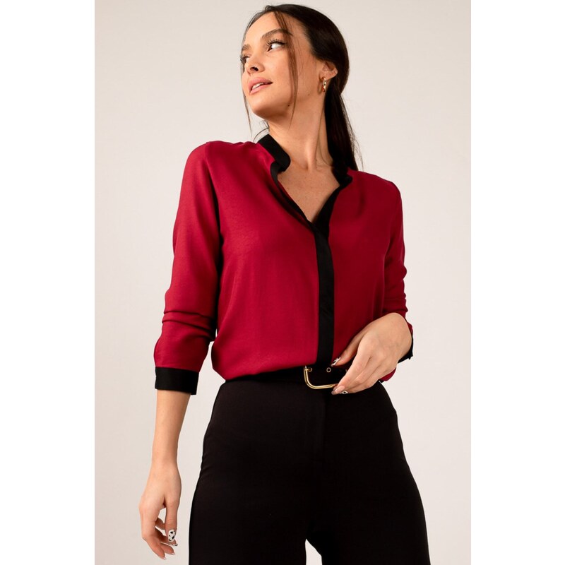 armonika Women's Burgundy Shirt with Stripe Front