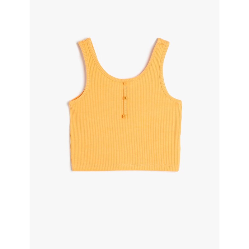 Koton Athlete Crop Sleeveless Thick Straps U-Neck Button Detail