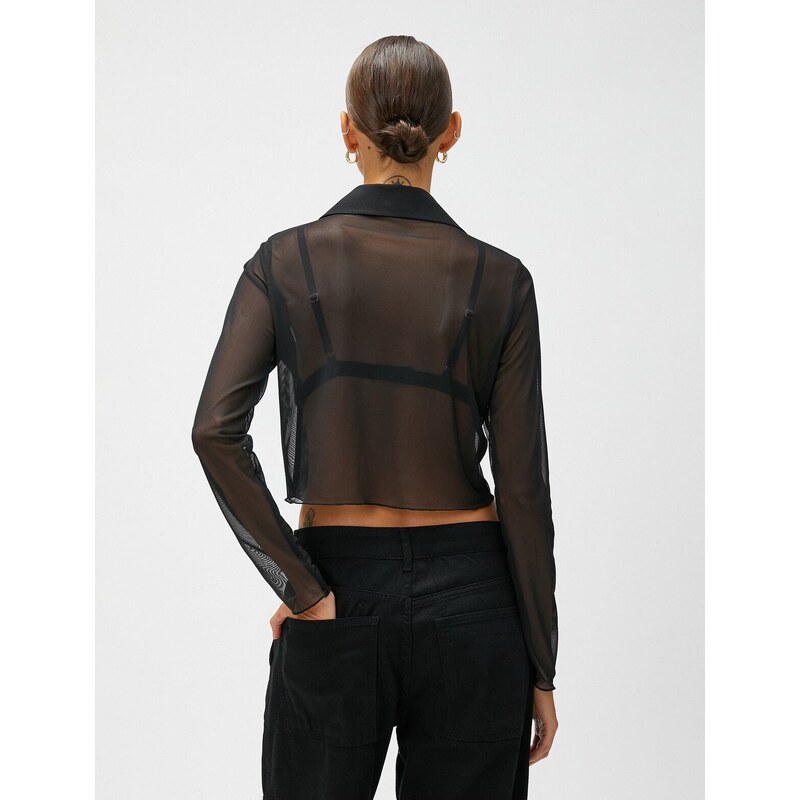 Koton Crop Shirt Glittery Sheer