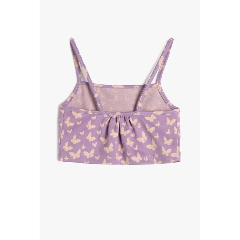 Koton Girls' Butterfly Print Thin Straps Crop Top 3skg30054ak