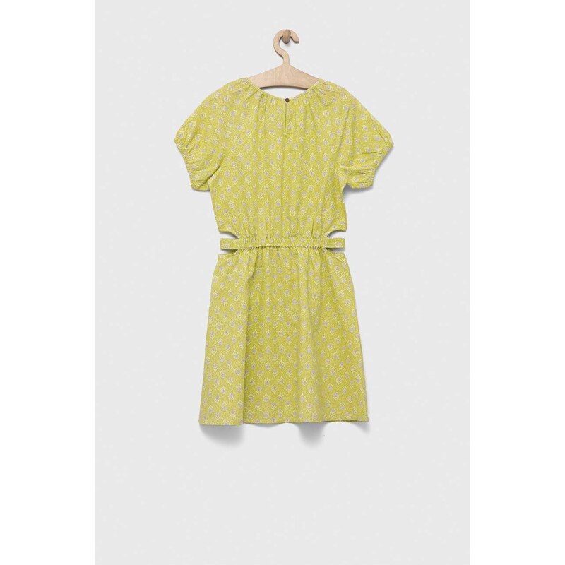 Dětské lněné šaty United Colors of Benetton zelená barva, mini