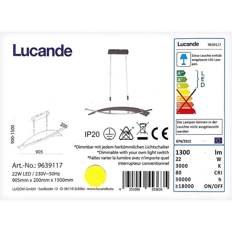 Lucande Lucande - LED Stmívatelný lustr na lanku MARIJA LED/22W/230V LW0412