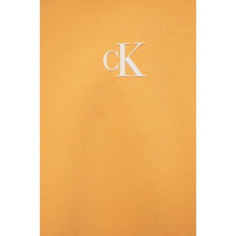 Dětská mikina Calvin Klein Jeans oranžová barva, s kapucí, s aplikací
