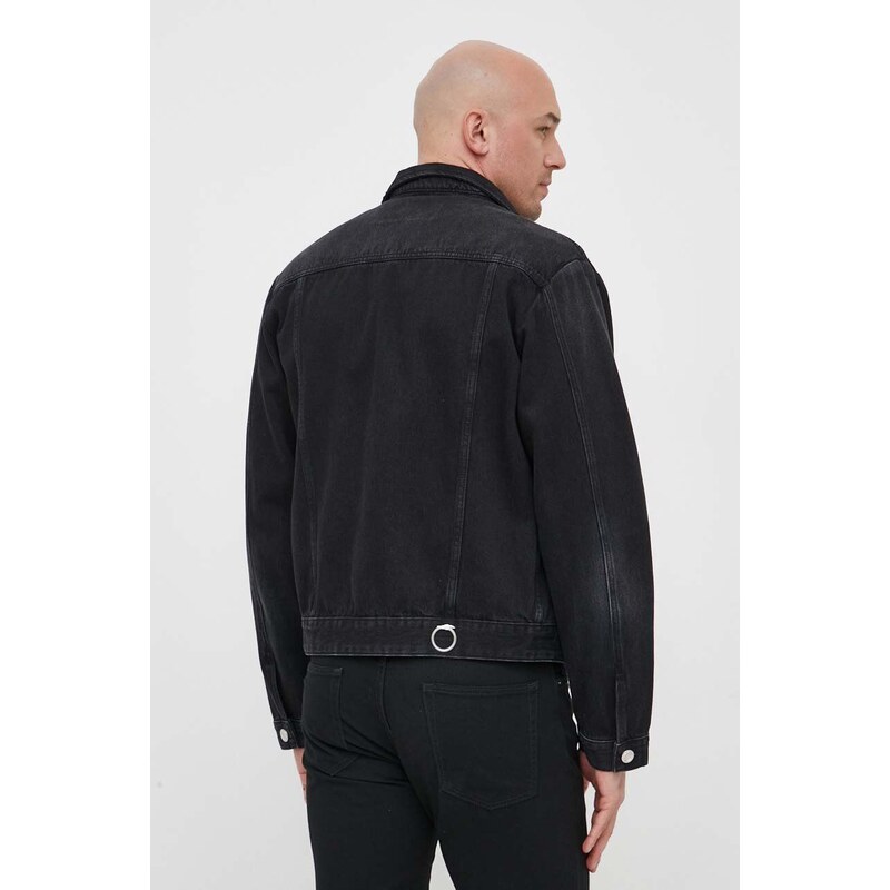 Džínová bunda Trussardi pánská, černá barva, přechodná