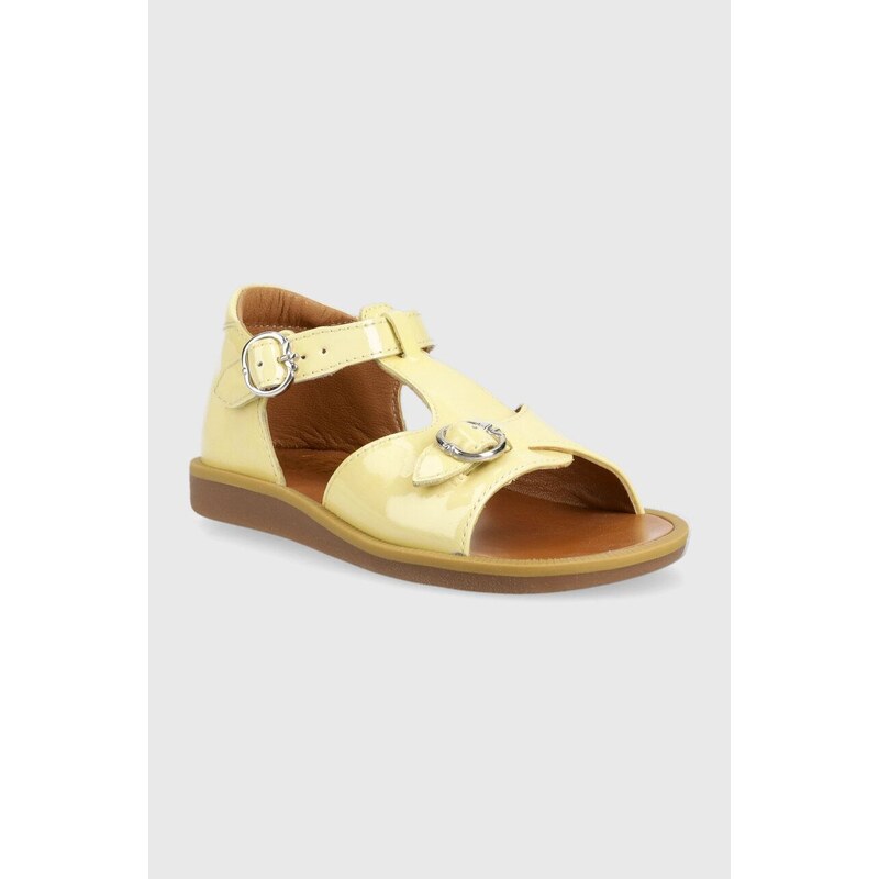 Dětské kožené sandály Pom D'api žlutá barva