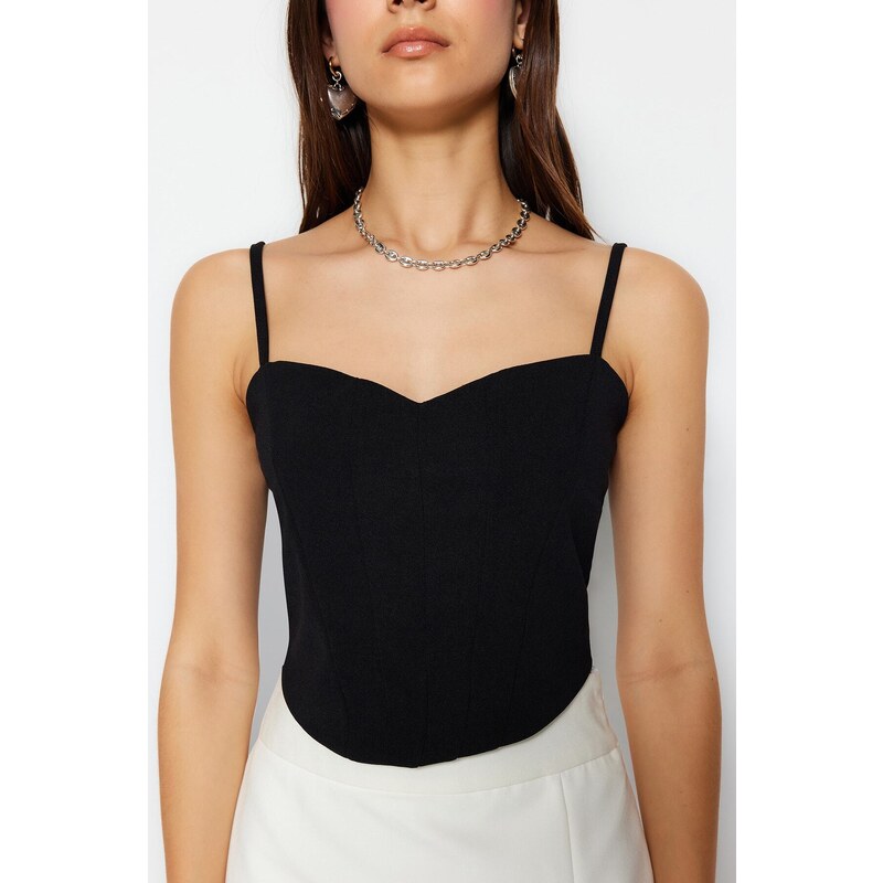 Trendyol Black Fitted Crepe Knitted Bustier with Crop Straps