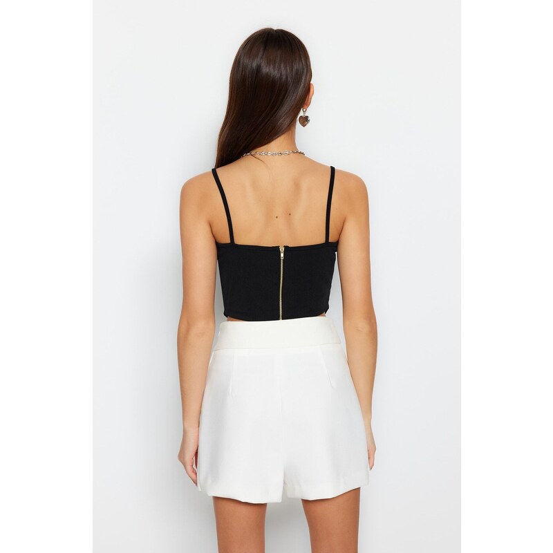 Trendyol Black Fitted Crepe Knitted Bustier with Crop Straps