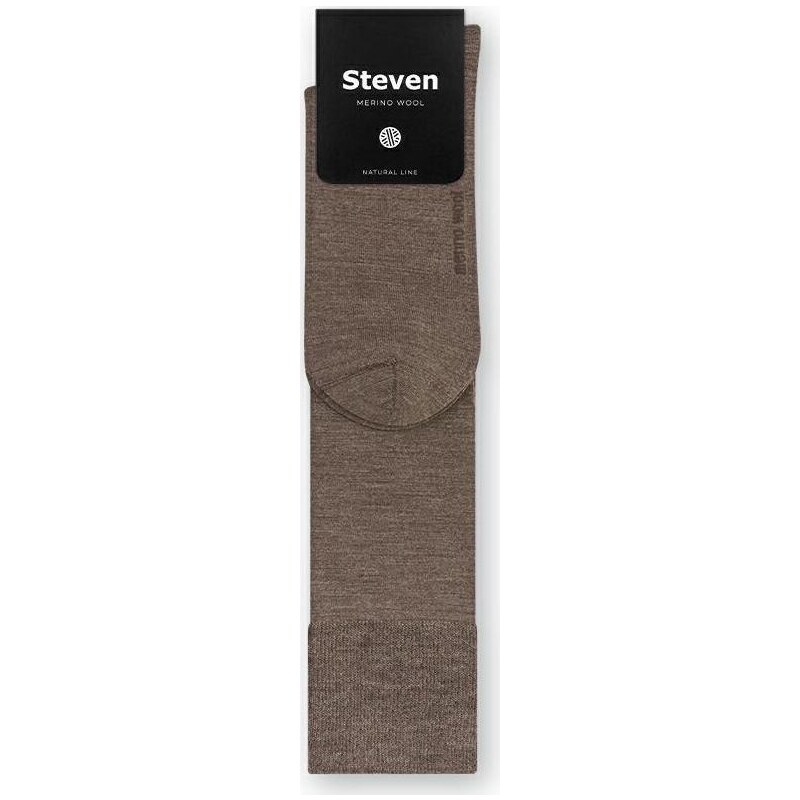 STEVEN Hnědé pánské podkolenky z merino vlny Art.008 KC008, BROWN 103491954