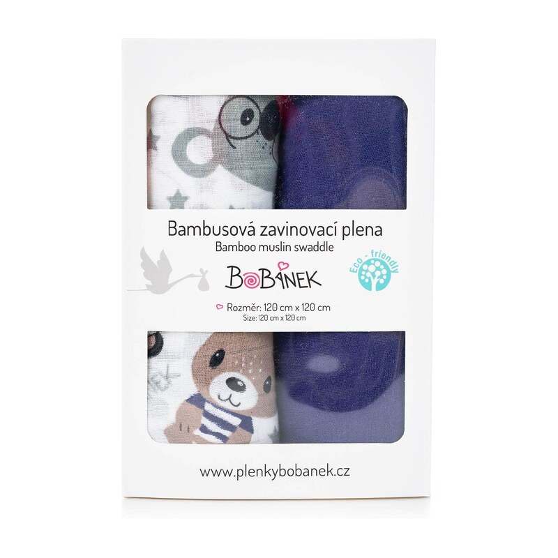 Bobánek Bambusové zavinovací pleny Duo Pack - Medvídci v triku