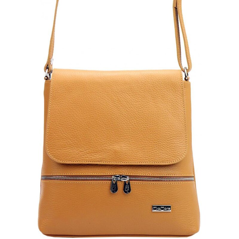 MiaMore Kožená dámská crossbody kabelka Camel hnědá