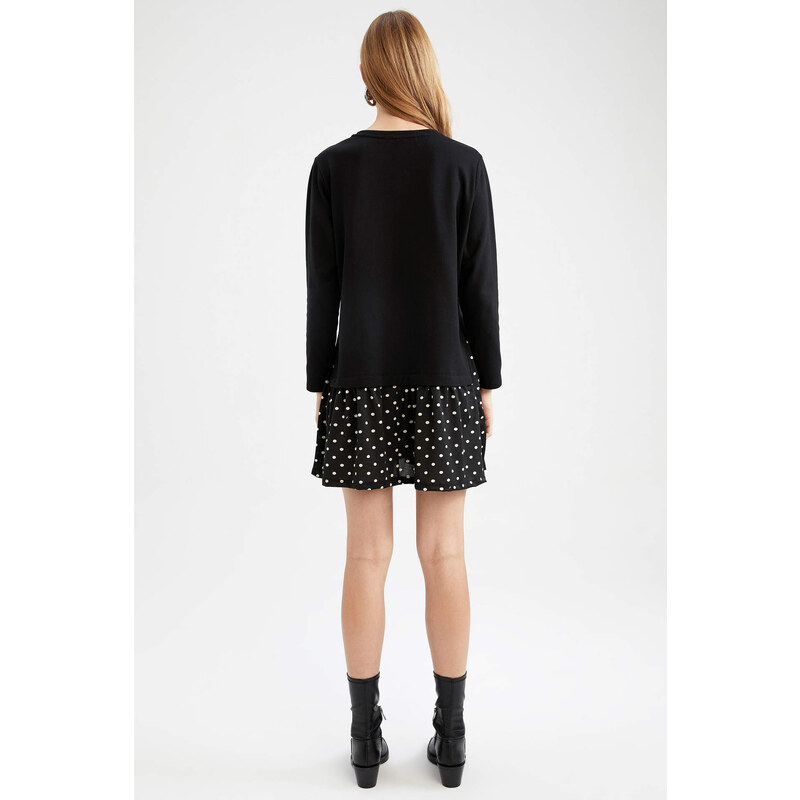 DEFACTO Patterned Ruffle Skirt Detailed Sweat Dress