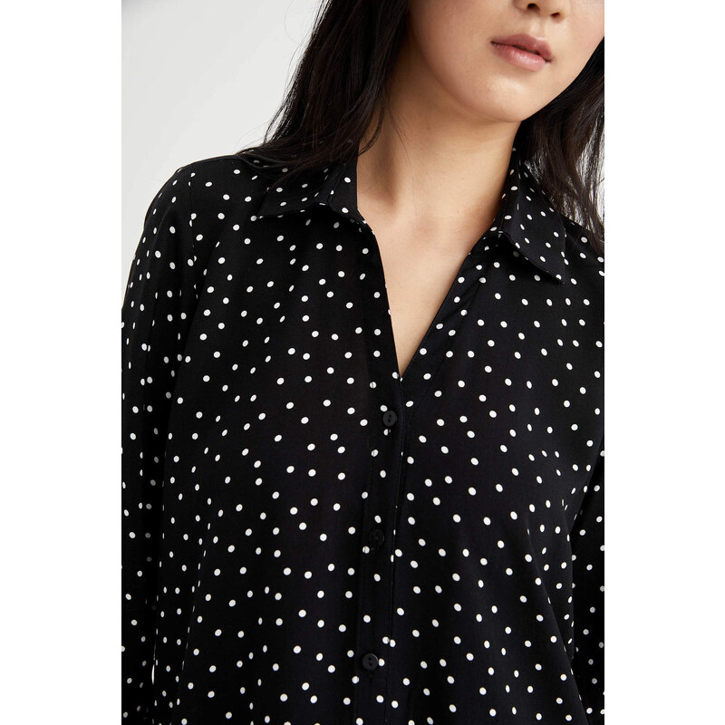 DEFACTO Regular Fit V Neck Long Sleeve Printed Shirt