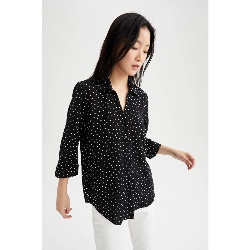 DEFACTO Regular Fit V Neck Long Sleeve Printed Shirt