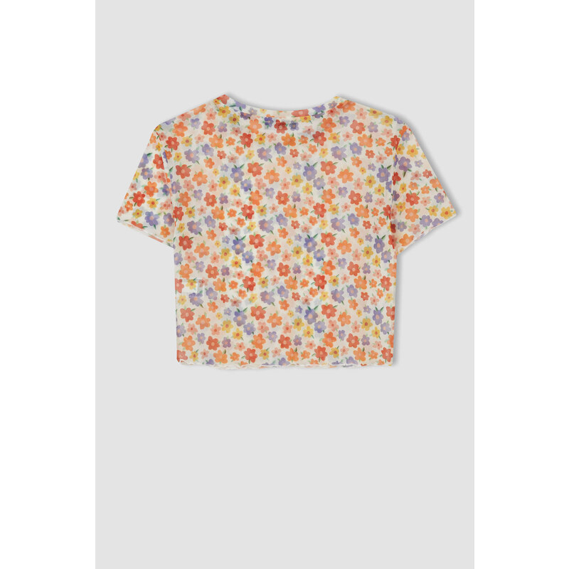 DEFACTO Slim Fit Crew Neck Floral Pattern Short Sleeve T-Shirt