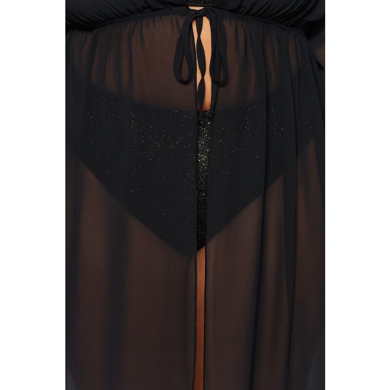 Trendyol Curve Long Black Chiffon Kimono & Caftan