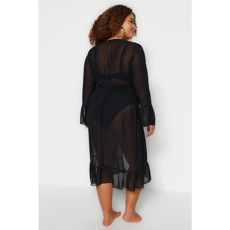 Trendyol Curve Long Black Chiffon Kimono & Caftan