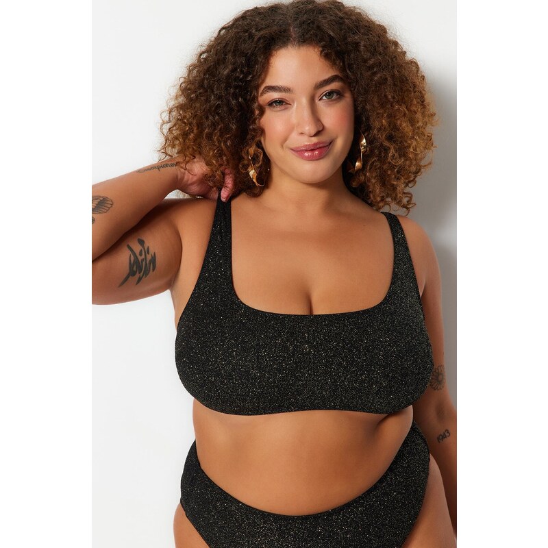 Trendyol Curve Black Silvery Fabric Bralette Slimming Effect Bikini Top