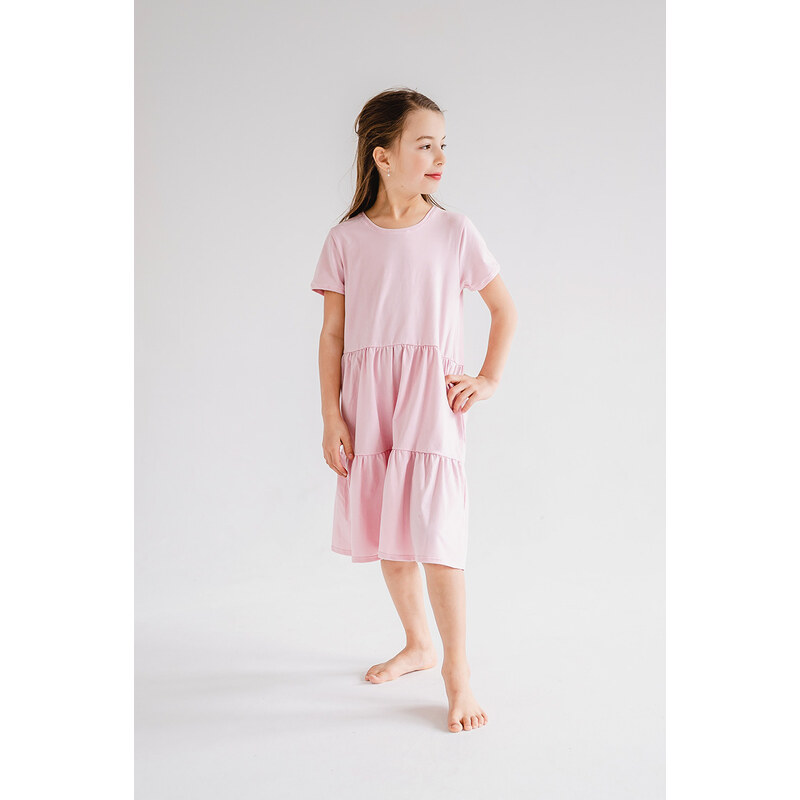 MALLER Dětské letní tričkové šaty BASIC růžové - 110/116