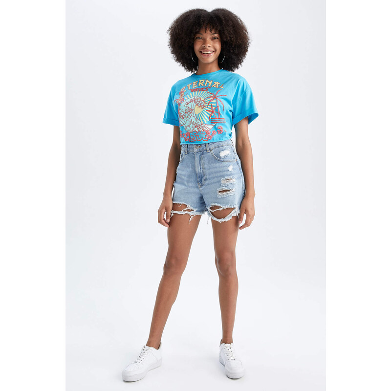 DEFACTO Cool Crew Neck Printed Short Sleeve T-Shirt