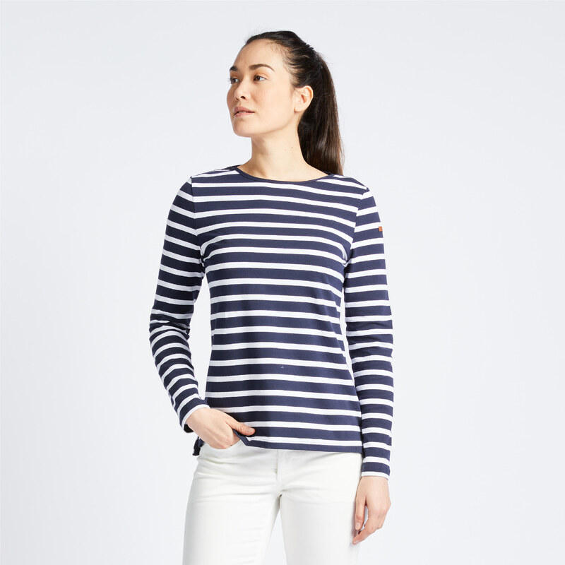 TRIBORD Dámské tričko s dlouhým rukávem na jachting Sailing 100 modro-bílé