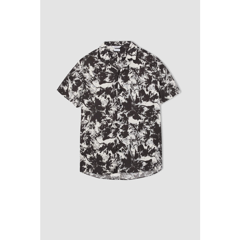 DEFACTO Regular Fit Short Sleeve Palm Print Viscose Shirt