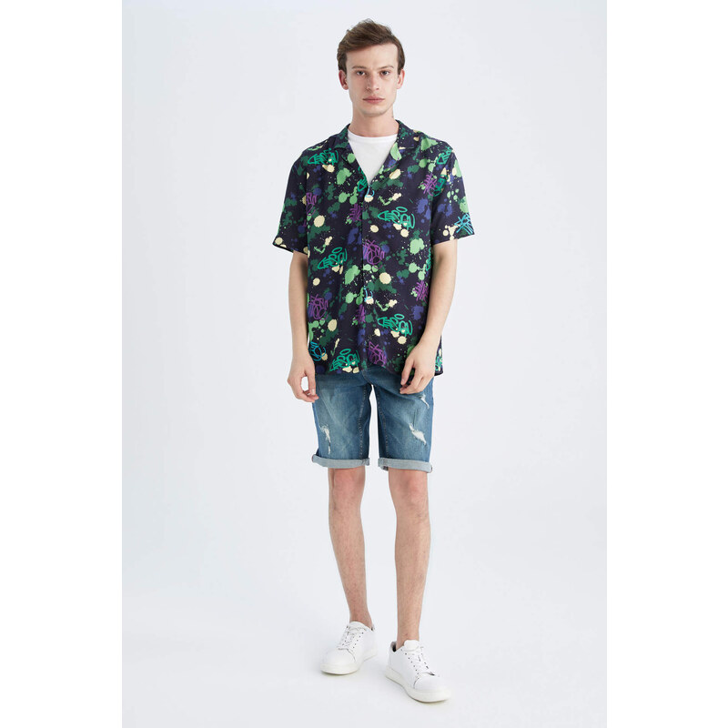 DEFACTO Regular Fit viscose Printed Short Sleeve Shirt