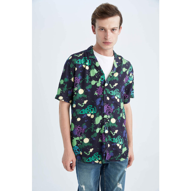 DEFACTO Regular Fit viscose Printed Short Sleeve Shirt