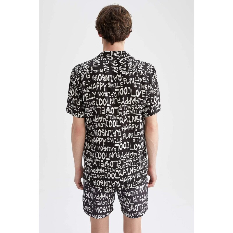 DEFACTO Regular Fit Short Sleeve Slogan Print Viscose Shirt