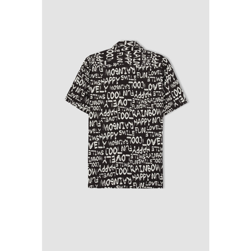 DEFACTO Regular Fit Short Sleeve Slogan Print Viscose Shirt