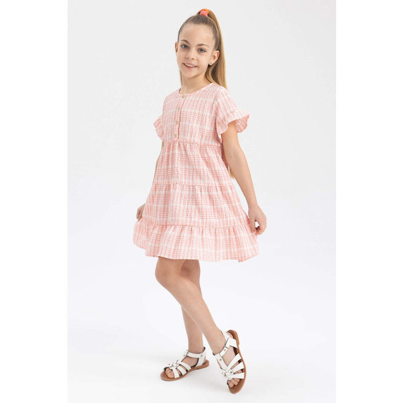 DEFACTO Baby Girls Gingham Short Sleeved Ruffle Dress