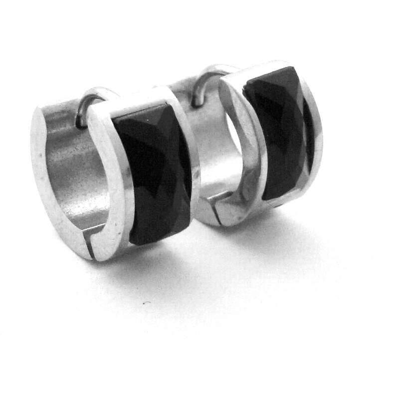 Steel Jewelry Náušnice kroužky s černým kamínkem z chirurgické oceli NS090343