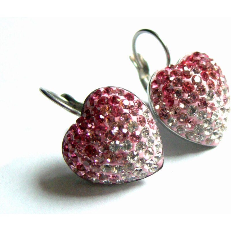 Steel Jewelry Náušnice růžové srdce z chirurgické oceli NS160213