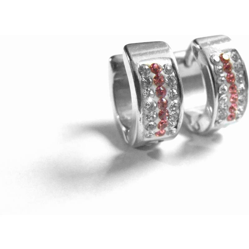 Steel Jewelry Náušnice kroužky s růžovým proužkem z chirurgické oceli NS14006