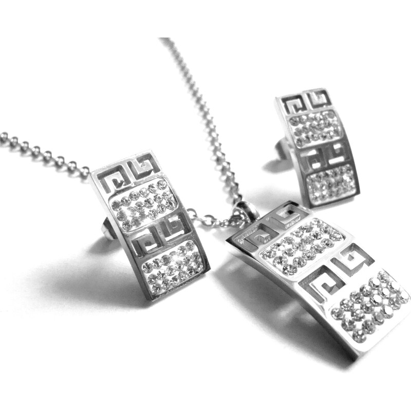 Steel Jewelry Set náhrdelník a náušnice s řeckým vzorem z chirurgické oceli SET151111