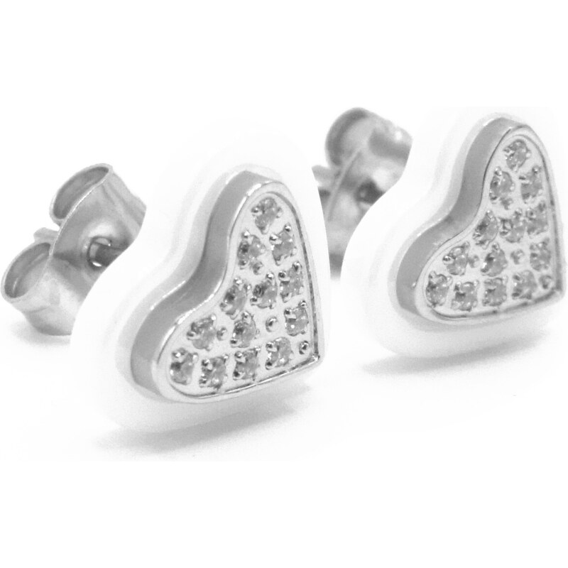Steel Jewelry Náušnice srdce z chirurgické oceli a keramiky NS220115