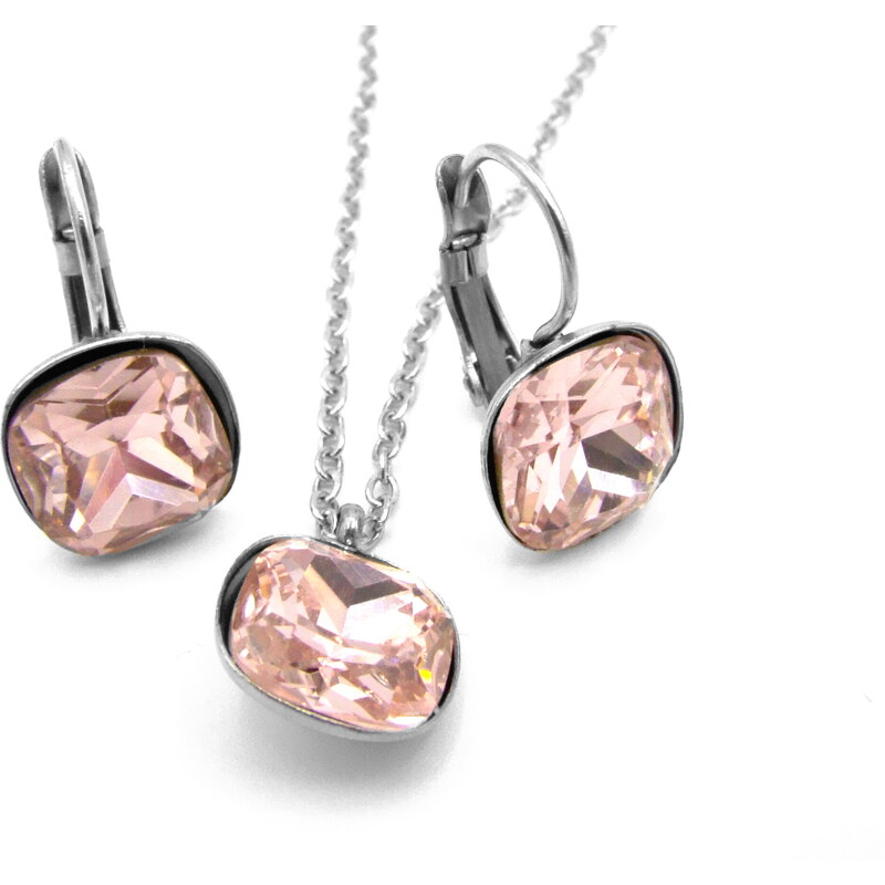 Steel Jewelry růžový set náhrdelník a náušnice z chirurgické oceli SET220131