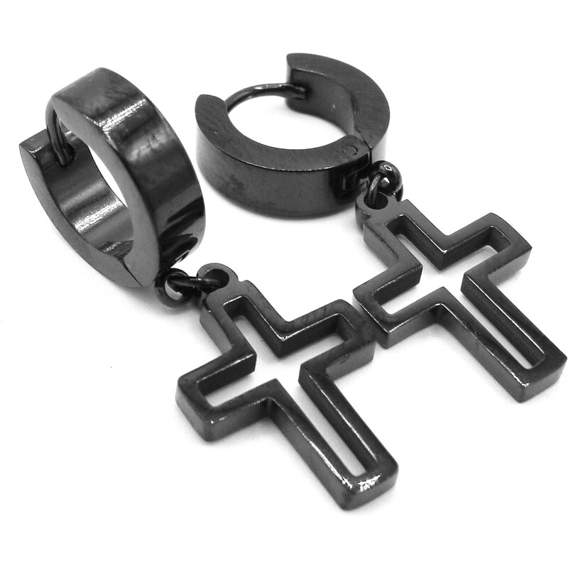 Steel Jewelry Náušnice křížek černé z chirurgické oceli NS220190