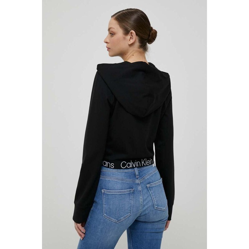 Mikina Calvin Klein Jeans dámská, černá barva, s kapucí, s potiskem