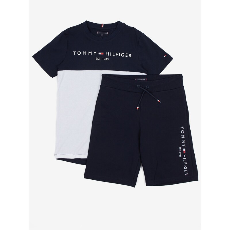 Tommy Hilfiger Sada klučičího trička a kraťasů v bílé a tmavě modré barvě Tommy Hilf - Kluci