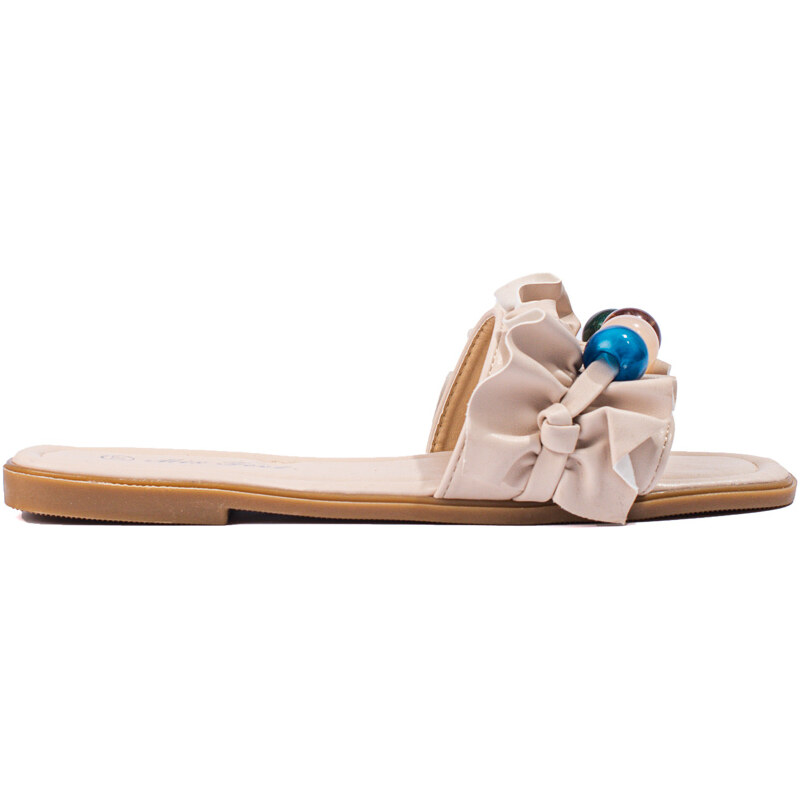 Women's flat-sole slippers beige Shelvt