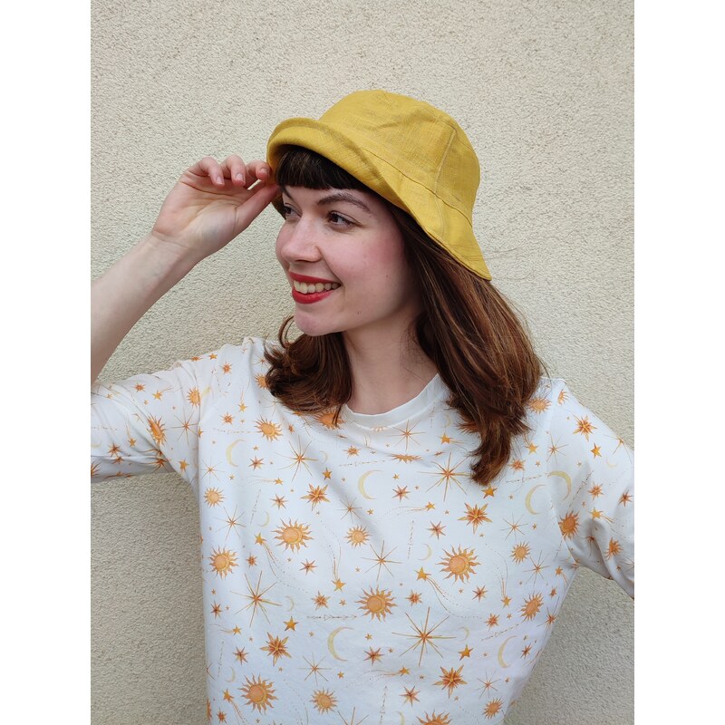 Elegan Hořčicový letní klobouček - lněný