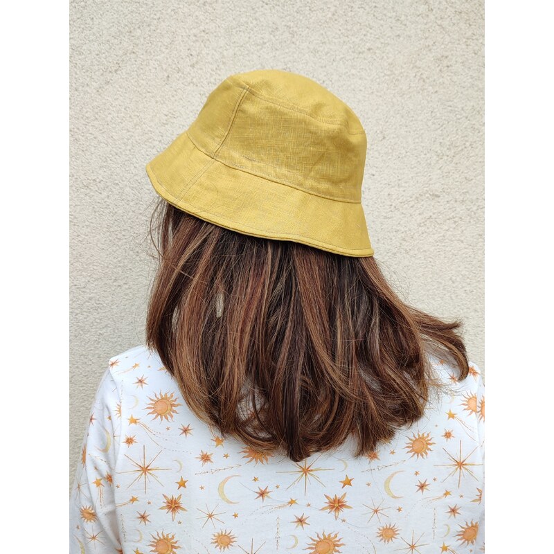 Elegan Hořčicový letní klobouček - lněný