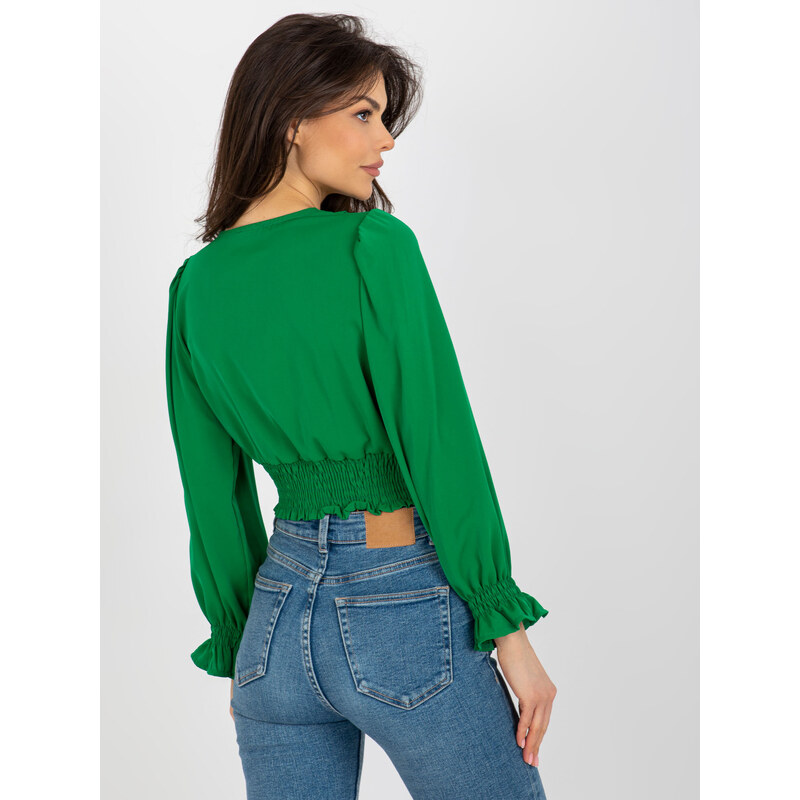 ITALY MODA ZELENÁ CROP TOP HALENKA S ELASTICKÝM ŘASENÍM -GREEN